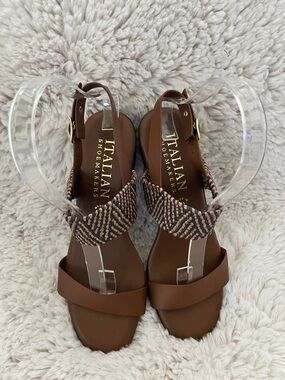Italian Shoemakers Brown Woven-Strap Slingback Sandals..NWOT